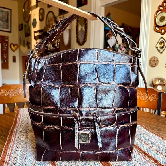 Dooney & Bourke Handbags - Vintage Dooney & Bourke Crocodile Embossed Leather Dillen Shoulder Tote Bag